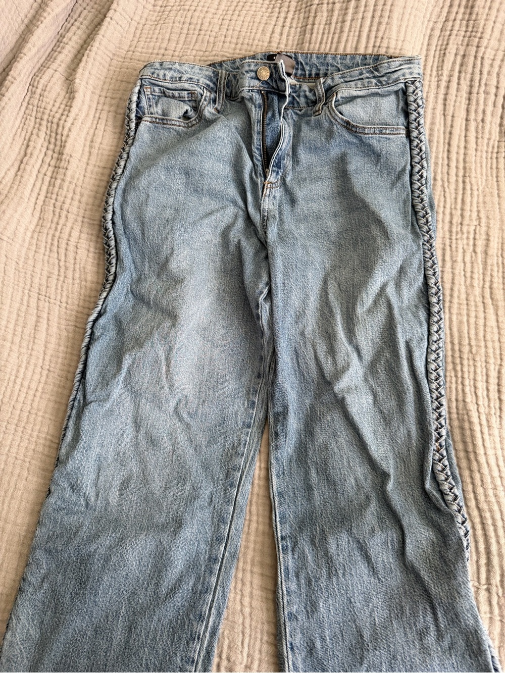 Express Light Blue Straight Leg Jeans with Side Braid